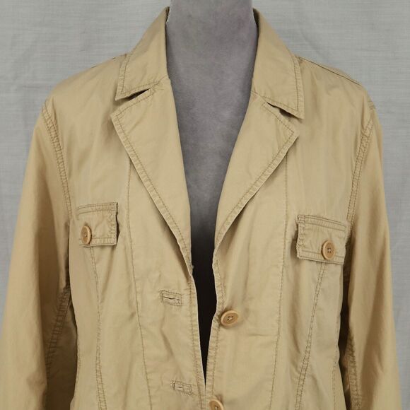 Talbots Jacket Plus Size 14W Beige Safari Cotton Lightweight Pockets Cargo Barn - Picture 16 of 16
